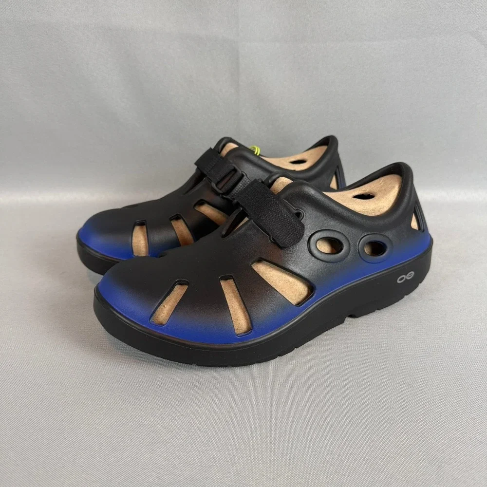 Oofos Oocandoo Recovery Sandals Womens 9 Black Blue Slip-On Shoes Unisex M7 NIB